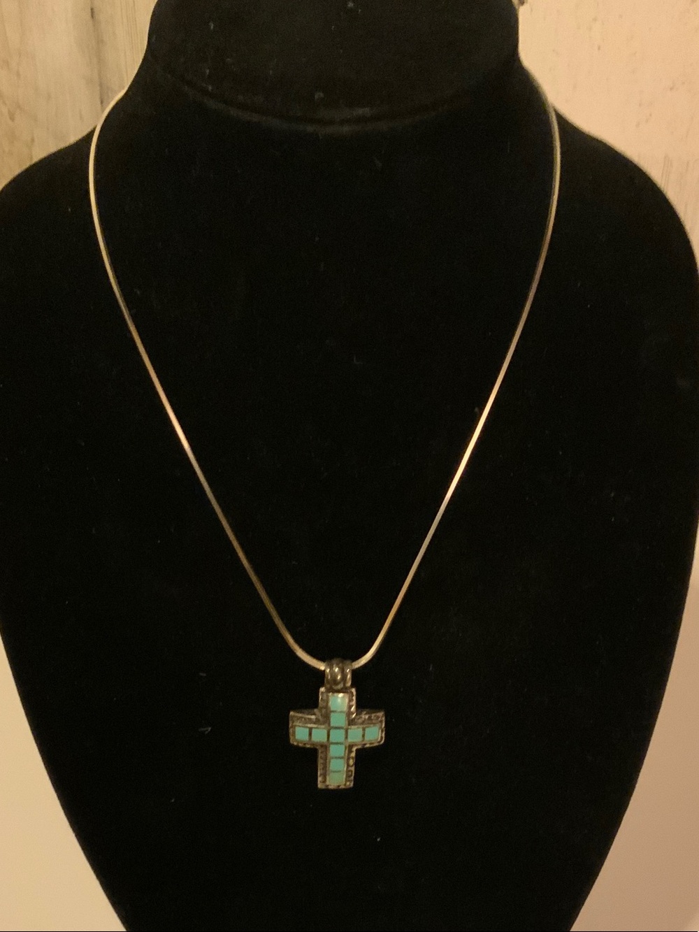 Turquoise Inlay Cross Pendant Necklace - Women Jewelry